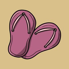 Pink beach slippers, pool shoes, travel accessories, vector cartoon illustration