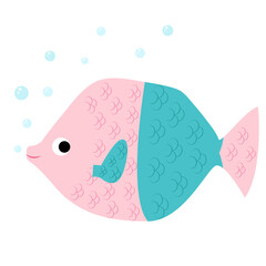 Fish in the water. Blue and pink fish. Ocean animal.