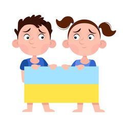 Girl and boy holding the flag of Ukraine