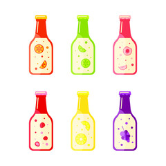 vector set of fruit and berry drinks in glass bottles