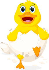 Cute Happy Duck cartoon, isolated on white background