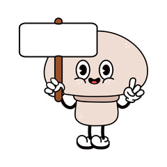 Cute funny mushroom with an inscription character. Vector hand drawn traditional cartoon vintage, retro, kawaii character illustration icon. Isolated white background. Mushroom character