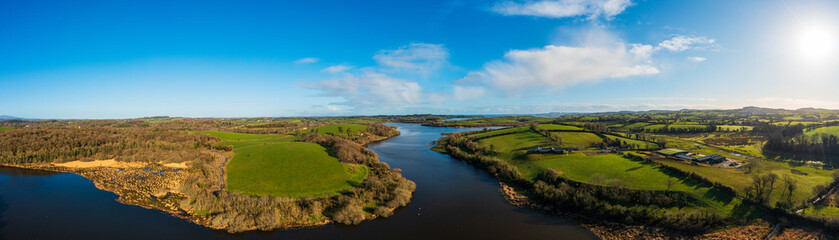 Panoramic Aerial view of Spring quoile river,Downpatrick,Northern Ireland