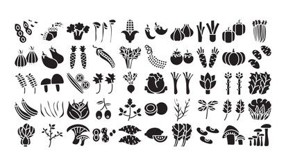 Set of vegetable glyph icons.