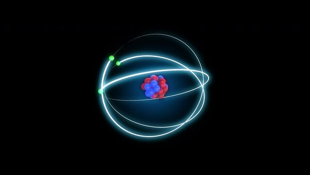 Atomic model or structure background, bohr atom with electrons orbiting the nucleus particles. Atomic structure. Nuclear reaction. Concept nanotechnology.