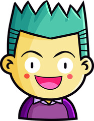 Happy blue hair male portrait cartoon illustration