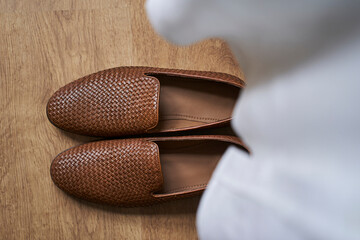 elegant men's shoes made of leather and natural fibers