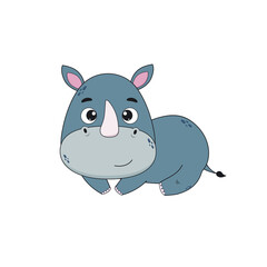 Cartoon character rhinoceros. Rhinoceros vector icon isolated on white background. Illustration for design and print