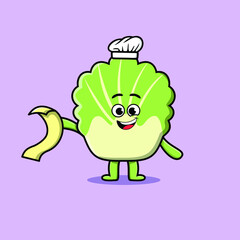 Fototapeta premium Cute cartoon chinese cabbage chef character with menu in hand