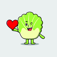 Cute cartoon chinese cabbage character holding big red heart in modern style design 