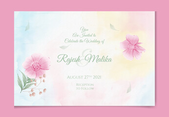 Fototapeta na wymiar Elegant flower watercolor background card. Wedding floral invitation . with Thank you card, white pink watercolor floral flower and leaves. 
