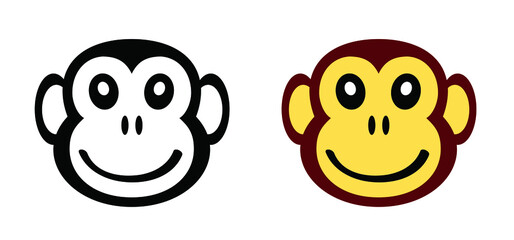 Cartoon monkey virus or monkeypox. The virus belongs to the genus Orthopoxvirus in the family Poxviridae. infectious disease. Ape face with yellow banana. Vector monkey pox symbol or icon