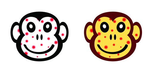 Cartoon monkey virus or monkeypox. The virus belongs to the genus Orthopoxvirus in the family Poxviridae. infectious disease. Ape face with yellow banana. Vector monkey pox symbol or icon
