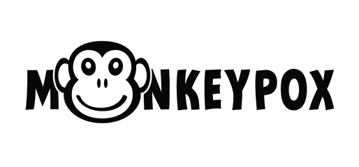 Cartoon monkey virus or monkeypox. The virus belongs to the genus Orthopoxvirus in the family Poxviridae. infectious disease. Ape face with yellow banana. Vector monkey pox symbol or icon