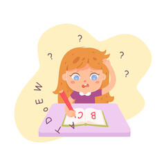 Difficulty in writing of child with dysgraphia holding pencil to write, letters flying