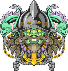 scary evil zombie pirate, illustration design