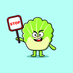 Cute Cartoon mascot illustration chinese cabbage with stop sign board vector drawing cute modern style design 