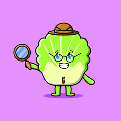 Cute cartoon character Chinese cabbage detective is searching with magnifying glass and cute style design 
