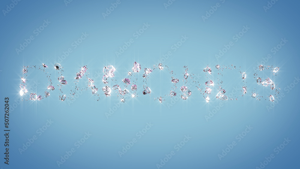 Poster diamonds - text on light blue backdrop - abstract 3d rendering