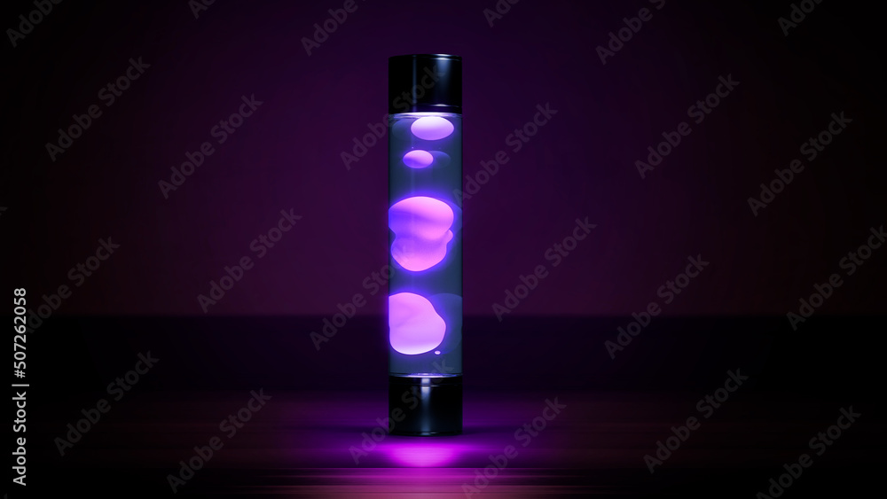 Poster pink lava lamp lighting in dark room - object 3d rendering