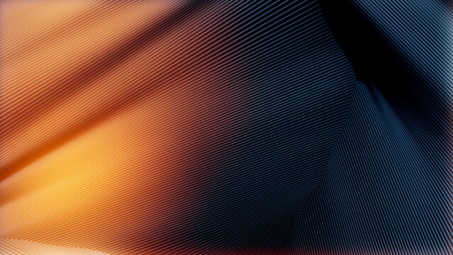 Bright teal or blue metal shapes background with orange light - digital art - abstract 3D illustration