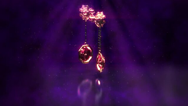 pretty gold earrings with red ruby gem jewels rotate, fictive - loop video