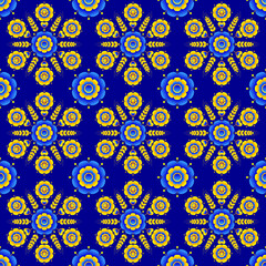 Seamless floral pattern based on Ukrainian ornament on dark blue background. Vector stylized ornament in Ukrainian style.