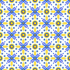 Seamless floral pattern based on Ukrainian ornament on white background. Vector stylized ornament in Ukrainian style.