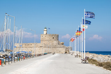 The fortress of Agios Nikolaos (Saint Nicholas) in Rhodes, Greece - obrazy, fototapety, plakaty