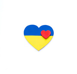 ​​Heart with national flag colors of Ukraine as symbol of patriotism, pride in one's country. Red heart in middle of yellow-blue heart. Support Ukraine, health care, donor..