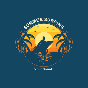 Silhouette Surfing Summer Illustration