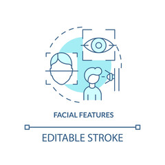 Facial features turquoise concept icon. Biometric identification abstract idea thin line illustration. Face recognition. Isolated outline drawing. Editable stroke. Arial, Myriad Pro-Bold fonts used