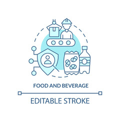 Food and beverage turquoise concept icon. Biometric technology usage abstract idea thin line illustration. Manufacturing. Isolated outline drawing. Editable stroke. Arial, Myriad Pro-Bold fonts used