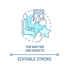 The way we use objects turquoise concept icon. Measuring behavior abstract idea thin line illustration. Actions, manners. Isolated outline drawing. Editable stroke. Arial, Myriad Pro-Bold fonts used