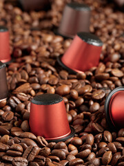 Vertical closeup of a coffee capsule