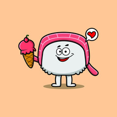 Cute Cartoon chinese cabbage character holding ice cream cone