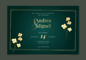 Fototapeta na wymiar Horizontal wedding invitation background with Beautiful floral watercolor