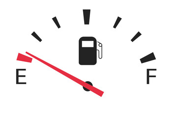 gasoline fuel gauge in car at minimum empty tank - obrazy, fototapety, plakaty