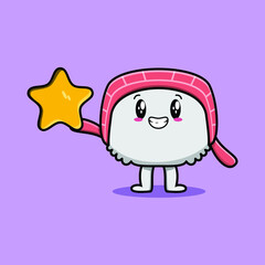 Cute cartoon chinese cabbage character holding big golden star in cute modern style design