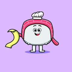 Cute cartoon chinese cabbage chef character with menu in hand