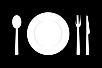 plate spoon fork and knife on the table cutlery icons set