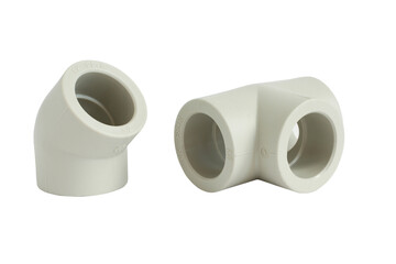 Valves for plumbing isolated on white background. Material - plastic. Closeup