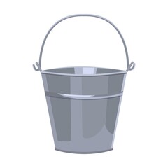 Iron bucket for water. Cleaning supplies flat vector illustration. Household cleaning tools. Brooms, brushes, mops, dustpan isolated on white