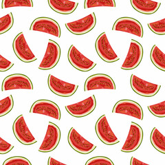 Seamless pattern with watermelon slices on a white background.