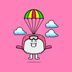 Naklejka premium Cute mascot cartoon Chinese cabbage is skydiving with parachute and happy gesture cute modern style design