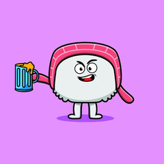 Chinese cabbage cartoon mascot character with beer glass and cute stylish design