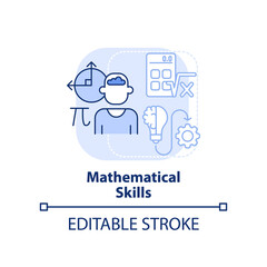 Mathematical skills light blue concept icon. Algebra, arithmetic. Programming skill abstract idea thin line illustration. Isolated outline drawing. Editable stroke. Arial, Myriad Pro-Bold fonts used