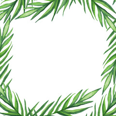 Palm leaves background. Tropical greeting card.