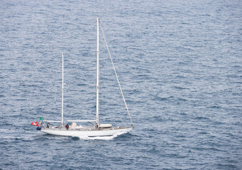 Obraz premium Regatta sailing ship yacht at opene sea in Liguria, Italy
