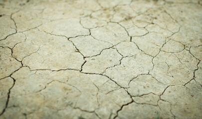 Texture of dry cracked earth close up, land without water, desert, selective focus